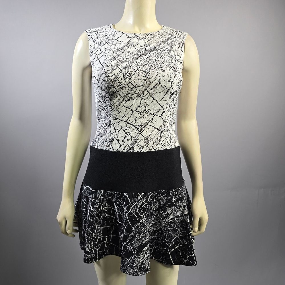 BCBGMaxAzria Black and White Crackle Print Mini Dress R8